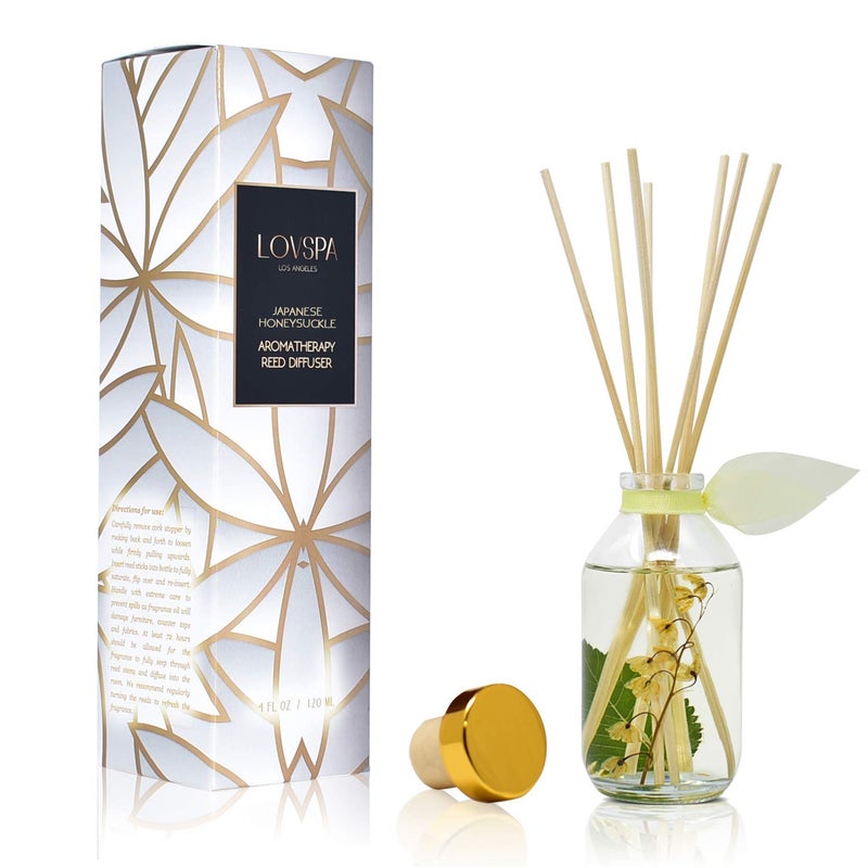 LOVSPA Reed Diffuser Set, Japanese Honeysuckle Scented Oil Diffuser with Sticks, Home Fragrance Accessories for Bathroom Shelf Decor, Aroma Diffusers for Home or Office Desk, USA Made - Image 1
